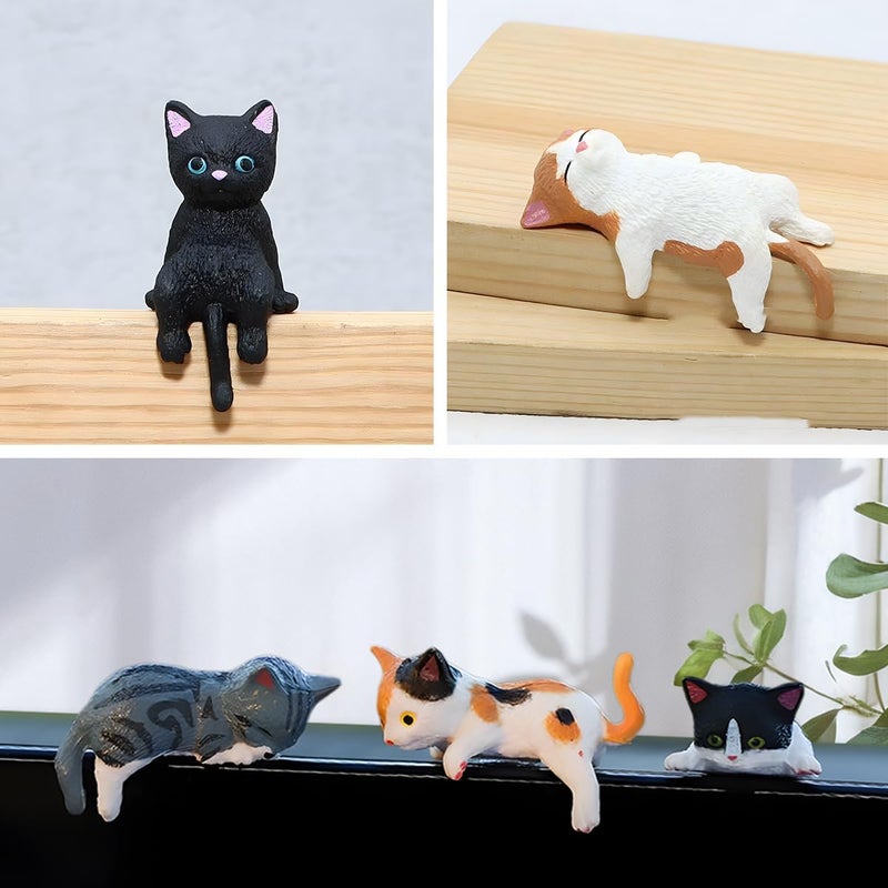 FALVFUN Cute Mini Car Cat Ornament, 5PCS Funny Vehicle Rear View Mirror & Dashboard Figurines Decoration, Automotive Interior Decor Accessories, Universal for SUV Sedan Truck - Image 5